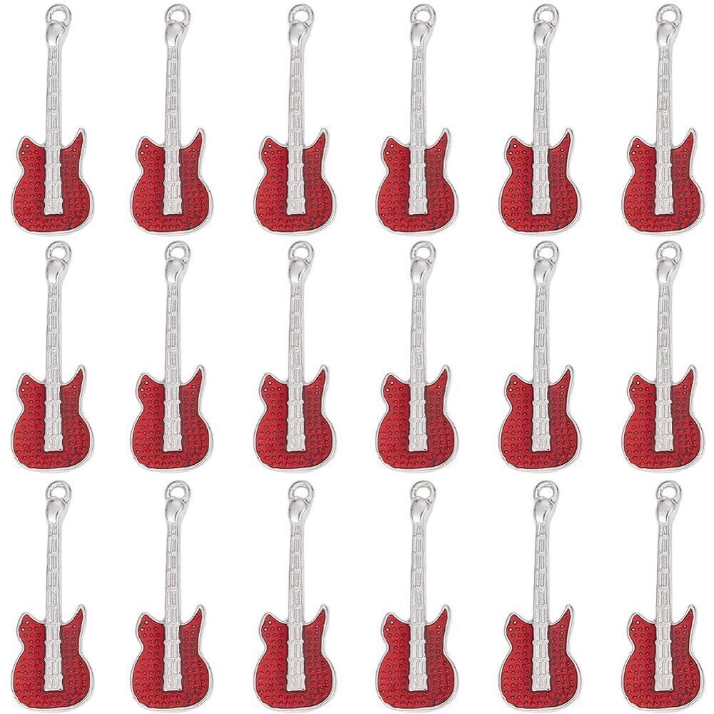 9583 1 BOX 20PCS Guitar Charms Bulk Music Instruments Charms Alloy Silver